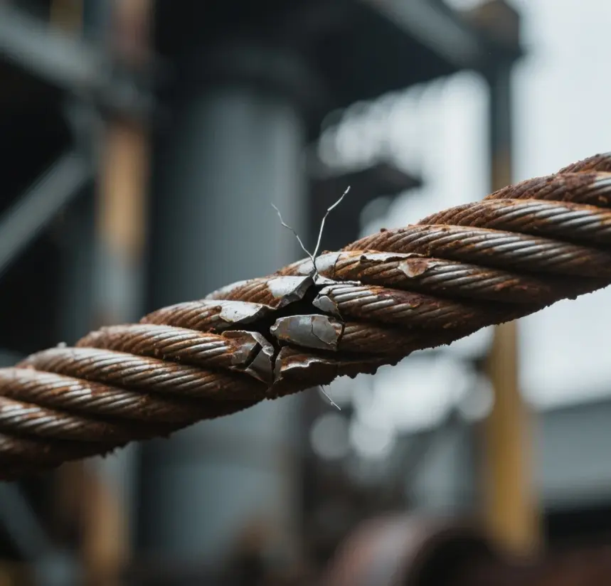 Hidden damage caused by a broken steel wire rope