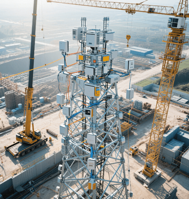 Pole-hugging tower assembly monitoring system
