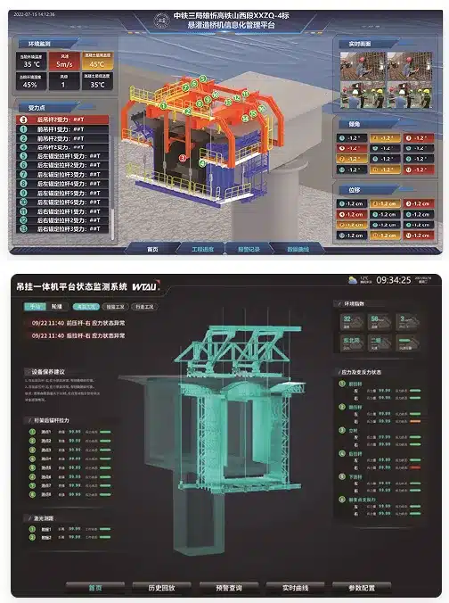 Monitoring system of transport frame/hanging all-in-one machine, hanging basket, suspension irrigation bridge-making machine